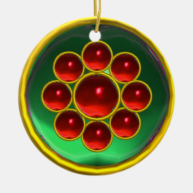 ADORNO DE CERÁMICA EMERALD GREEN; RED RUBY GEMSTONE MON (Frente)