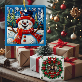 Adorno De Cerámica Emocionante Personalizable de Navidades de Snowman