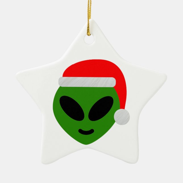 Adorno De Cerámica emoji alienígena de santa verde (Frente)