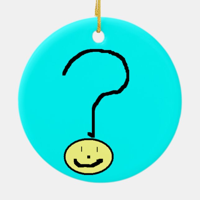 Adorno De Cerámica Emoji con interrogantes sonrientes felices, arte i (Atrás)