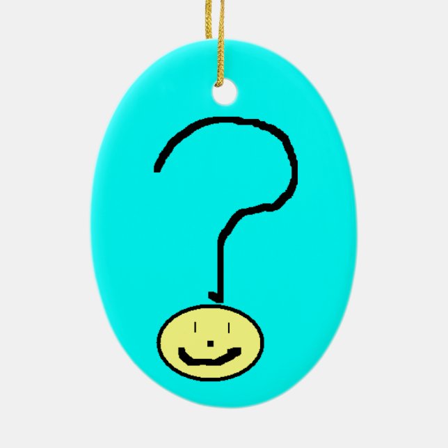 Adorno De Cerámica Emoji con interrogantes sonrientes felices, arte i (Atrás)