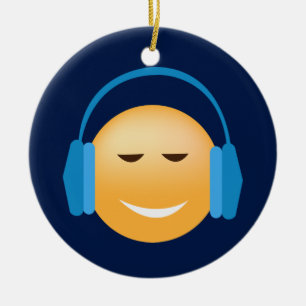 Adorno De Cerámica Emoji con los auriculares