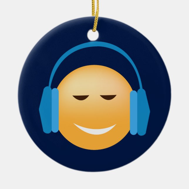 Adorno De Cerámica Emoji con los auriculares (Frente)