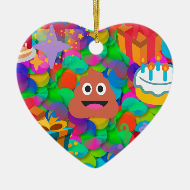 Adorno De Cerámica emoji de caca de cumpleaños feliz (Frente)