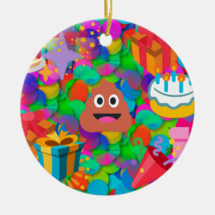 Adorno De Cerámica emoji de caca de cumpleaños feliz
