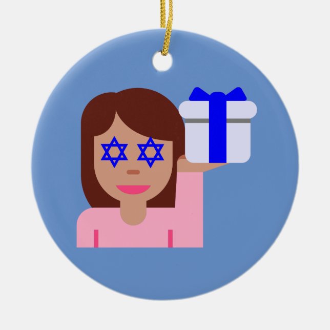 Adorno De Cerámica emoji de giro de pelo de chanukkah (Frente)