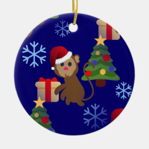 Adorno De Cerámica emoji de monos navidades santa