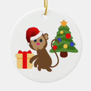 Adorno De Cerámica emoji de monos santa claus
