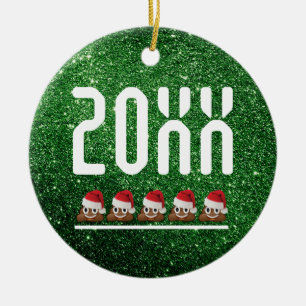 Adorno De Cerámica Emoji de poop Santa Green Purpurinas Navidades Suc