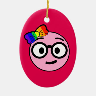 Adorno De Cerámica Emoji Nerdy del chica con los vidrios y el arco
