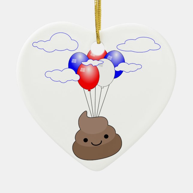 Adorno De Cerámica Emoji Poo Volando Con Globos (Frente)