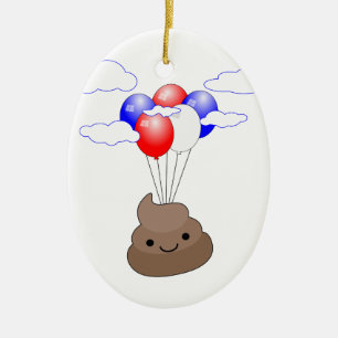 Adorno De Cerámica Emoji Poo Volando Con Globos