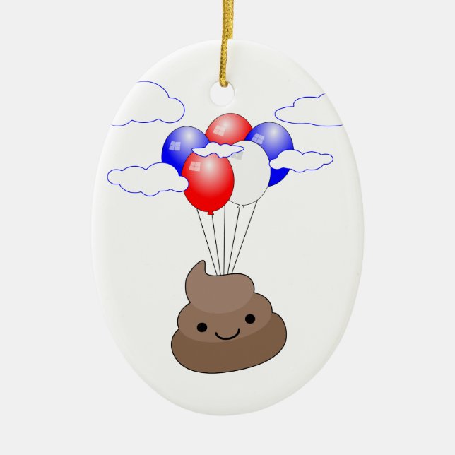 Adorno De Cerámica Emoji Poo Volando Con Globos (Frente)