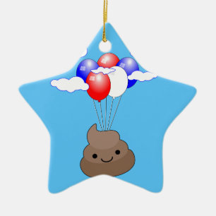Adorno De Cerámica Emoji Poo Volando Con Globos En Cielo Azul