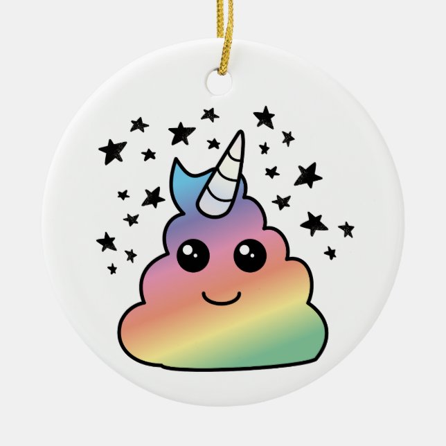 Adorno De Cerámica Emoji unicornio de arcoiris kawaii (Frente)