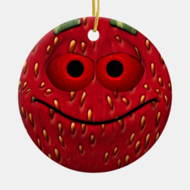 Adorno De Cerámica Emoticon de fresa divertida (Frente)