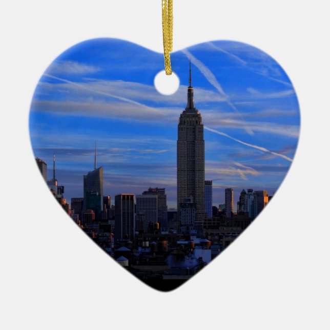 Adorno De Cerámica Empire State Building, horizonte de NYC y rastros (Frente)