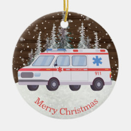 Adorno De Cerámica EMT Parparamédico Navidades de ambulancia Ornament