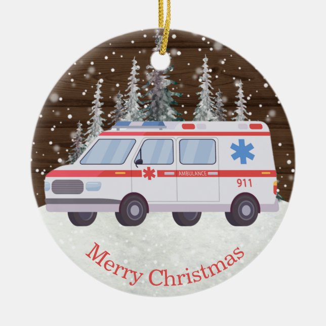 Adorno De Cerámica EMT Parparamédico Navidades de ambulancia Ornament (Frente)
