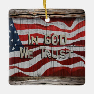 Adorno De Cerámica En Dios confiamos en la bandera norteamericana de