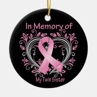 Adorno De Cerámica En memoria de mi gemela corazón de cáncer de mama