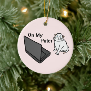 Adorno De Cerámica En Mi Puter Gracioso Meme De Gato Blanco De Comput