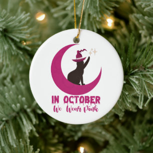 Adorno De Cerámica En Octubre Nosotros Vestimos Gato Rosa Conciencia 