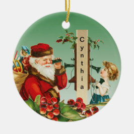 Adorno De Cerámica Encantador Chica por teléfono con Santa Navidades