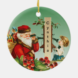 Adorno De Cerámica Encantador Chica por teléfono con Santa Navidades