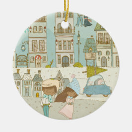 Adorno De Cerámica Encantador paisaje invernal de la ciudad