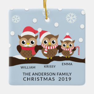 Adorno De Cerámica Encantadora Familia de Búhos Personalizados de 3 N
