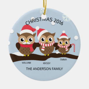 Adorno De Cerámica Encantadora Familia de Búhos Personalizados de 3 N