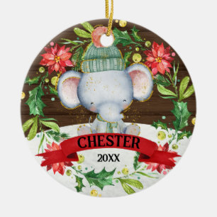 Adorno De Cerámica Encantadores bebés elefantes Navidades de acuarela