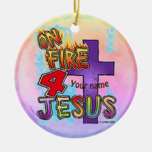 Adorno De Cerámica Encendido por la cruz cristiana de Jesús