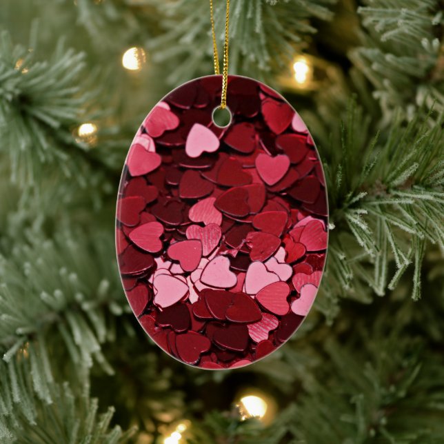 Adorno De Cerámica Enchanted Ruby Bliss Heart Confetti Pattern (Árbol)