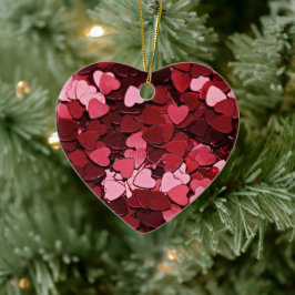 Adorno De Cerámica Enchanted Ruby Bliss Heart Confetti Pattern