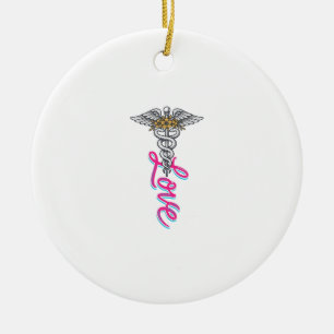Adorno De Cerámica Enfermera Amor Caduceo Floral Diseño Vertical Médi