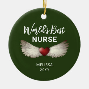 Adorno De Cerámica Enfermera Angel Wings Heart Keepsake Navidades