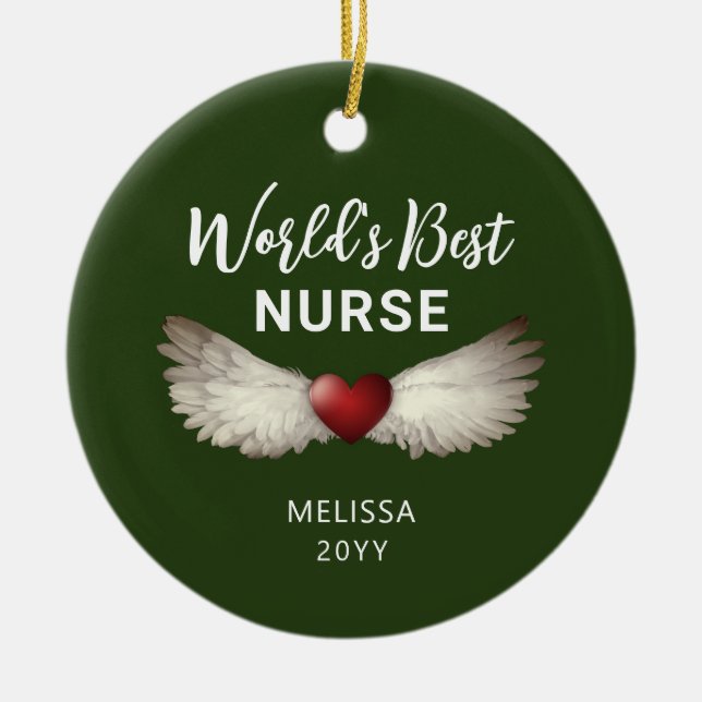 Adorno De Cerámica Enfermera Angel Wings Heart Keepsake Navidades (Frente)