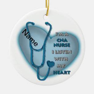 Adorno De Cerámica Enfermera CNA Corazón Azul