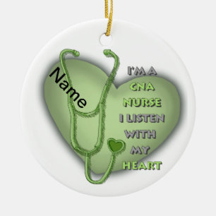 Adorno De Cerámica Enfermera CNA Corazón Verde