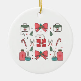 Adorno De Cerámica Enfermera Coqueta con Lazo Navidad Personalizada