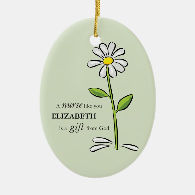 Adorno De Cerámica Enfermera Cumpleaños Religiosa Verde Daisy Persona (Frente)