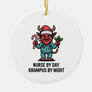 Adorno De Cerámica Enfermera de día, Krampus de noche, Enfermera 