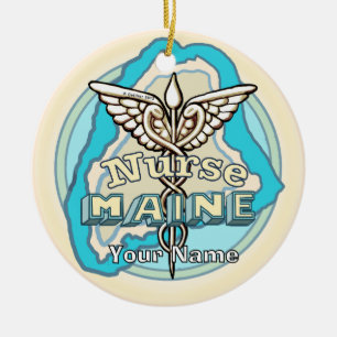Adorno De Cerámica enfermera de Maine Caduceus