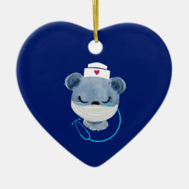 Adorno De Cerámica Enfermera de osito con máscara médica