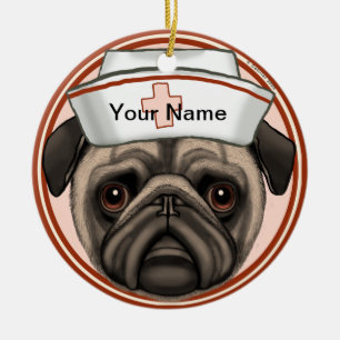 Adorno De Cerámica Enfermera de perro Pug 