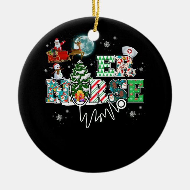 Adorno De Cerámica Enfermera de urgencias Navidades de Stethoscope (Frente)