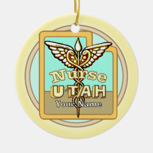 Adorno De Cerámica Enfermera de Utah Caduceo