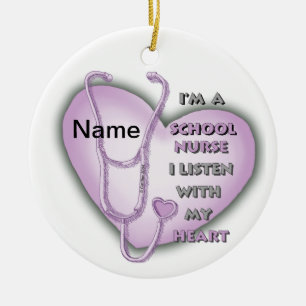 Adorno De Cerámica Enfermera escolar Corazón de Purple
